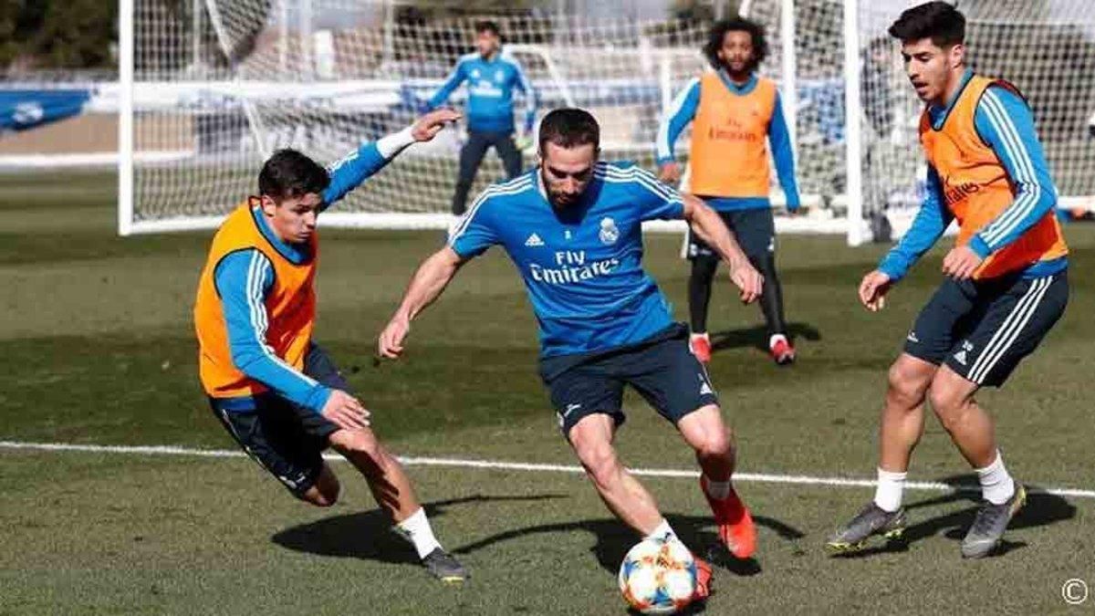 Jugadores del Madrid entrenando en la ciudad deportiva de Valdebebas