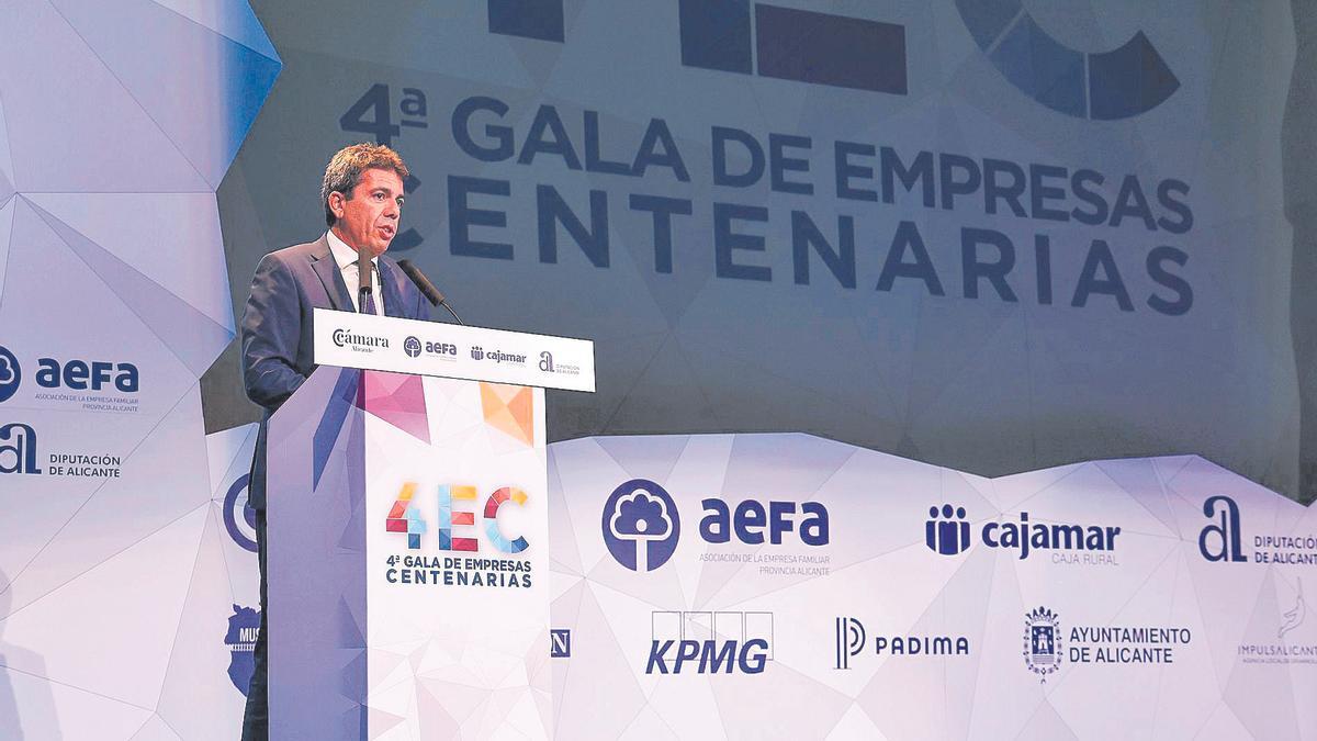 Carlos Mazón, en la Gala Empresas Centenarias, en Alicante.
