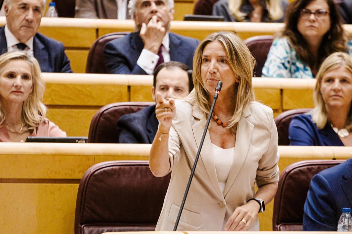 La portavoz del PP en el Senado, Alicia García, durante una sesión de control al Gobierno en el Senado.