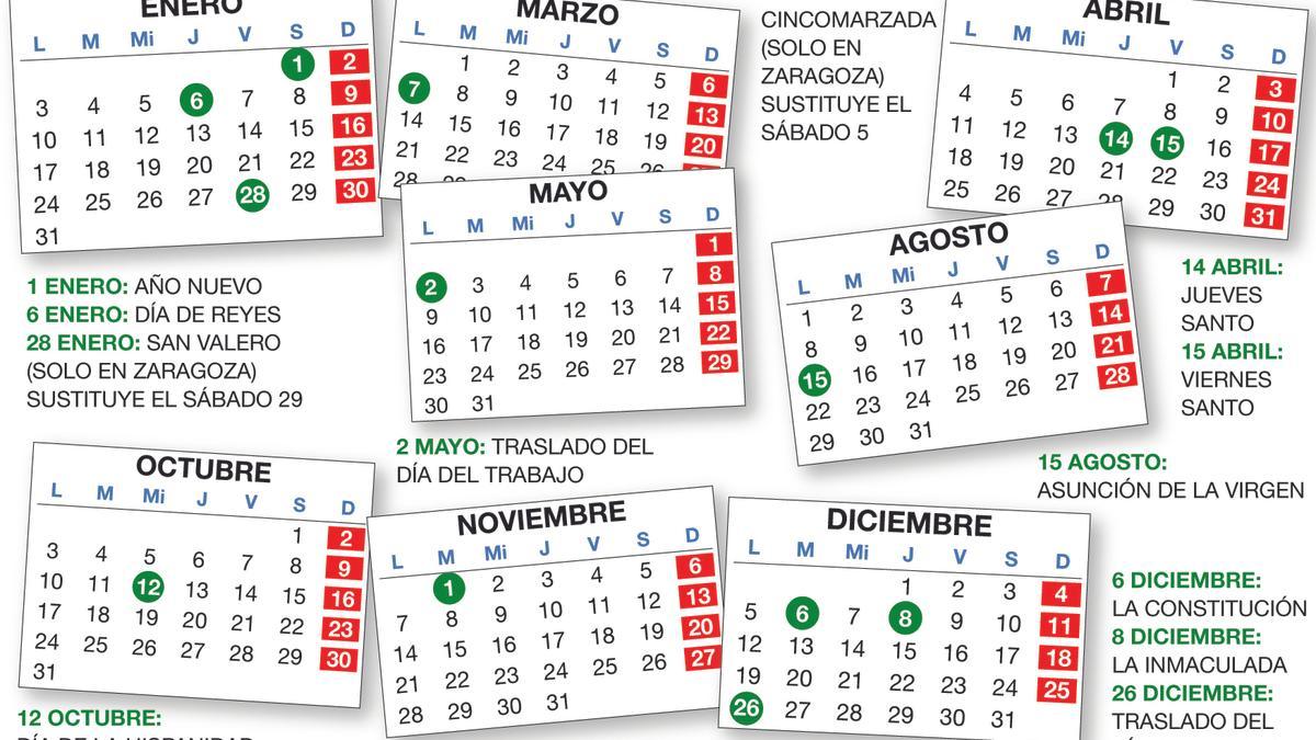 Así queda el calendario de festivos en Zaragoza para el próximo 2022.