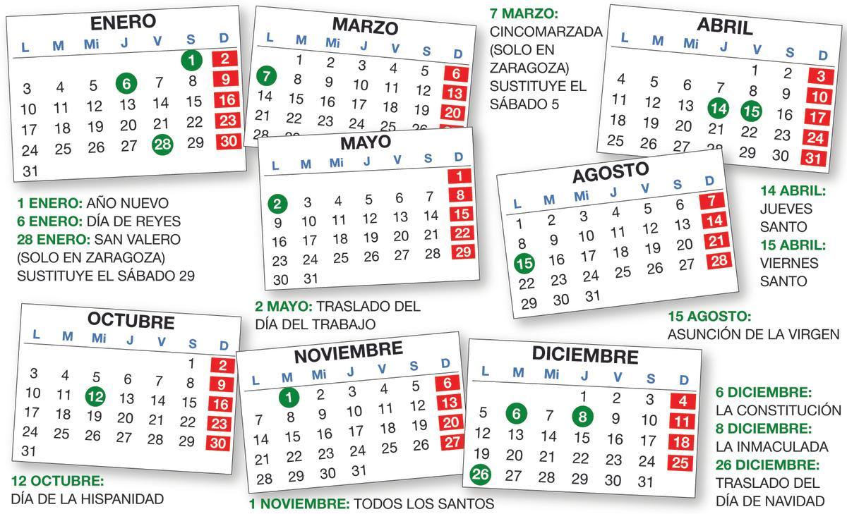 Así queda el calendario de festivos en Zaragoza para el próximo 2022.
