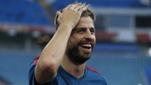 Gerard Piqué en un entrenamiento con la selección española