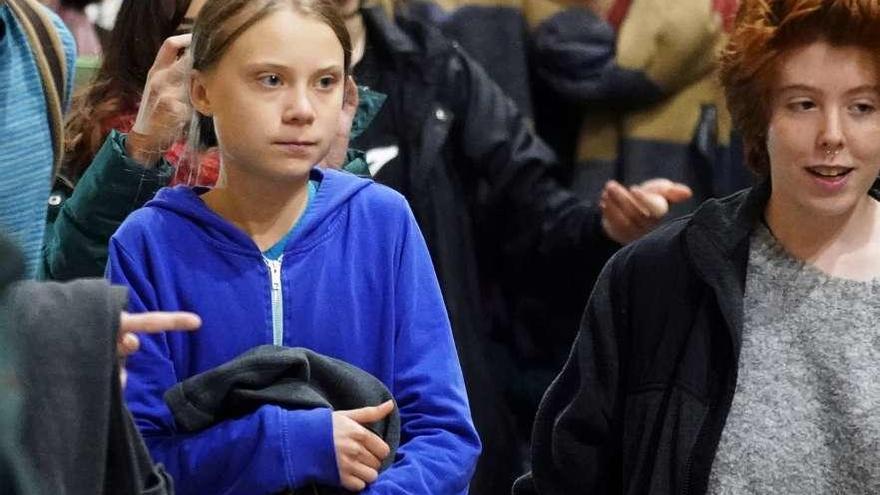 La activista sueca Greta Thunberg, ayer, tras un acto en la Universidad Complutense. // Reuters