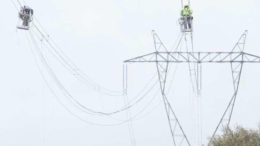 Trabajadores en el tendido de Villar del Buey.