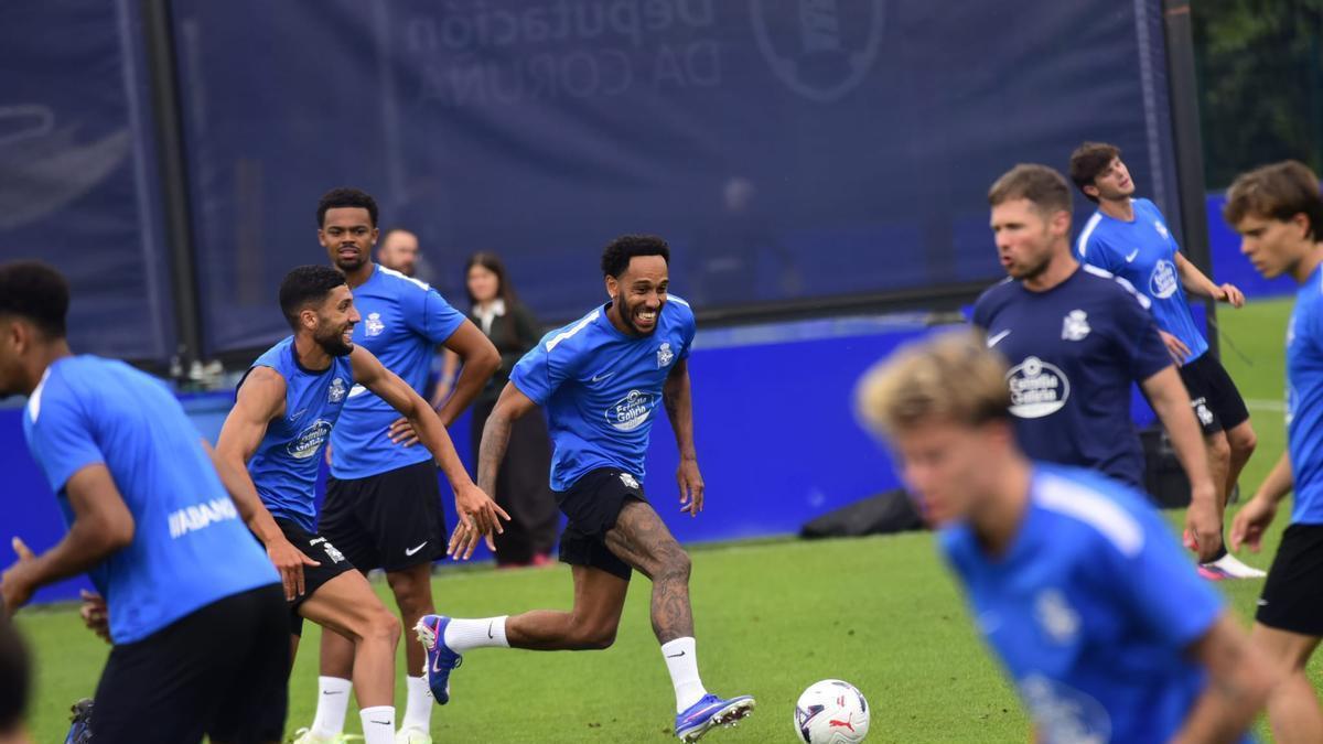 Primer entrenamiento de Aubameyang con el Deportivo