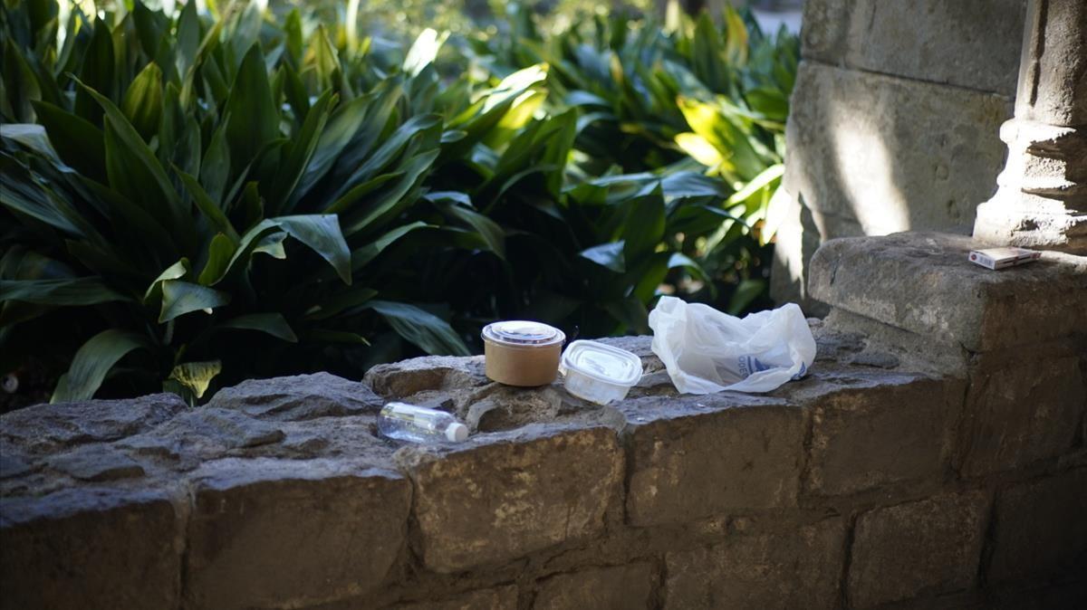 Imagen de suciedad en los jardines de Rubió i Lluch, este miércoles por la mañana 