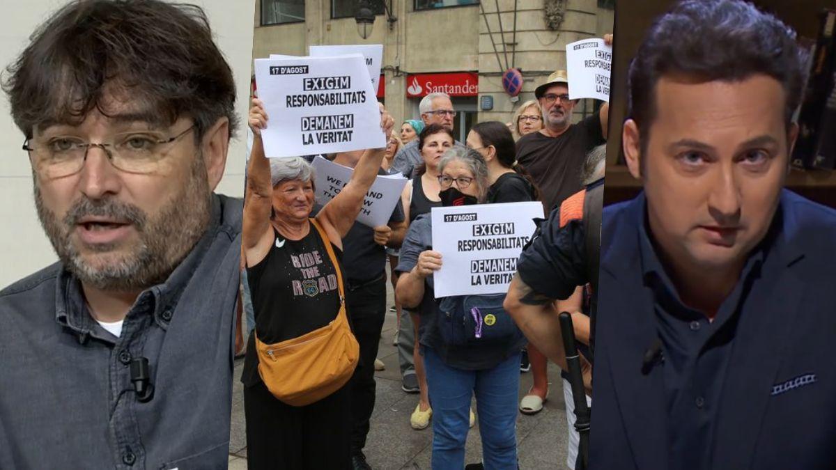 Jordi Évole, una imágenes de las personas que han tratado de boicotear el homenaje a las víctimas del 17-A e Iker Jiménez