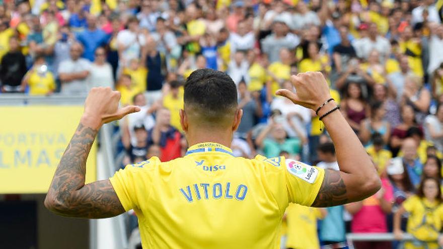 Vitolo Machín, durante su presentación como nuevo jugador de la UD Las Palmas.