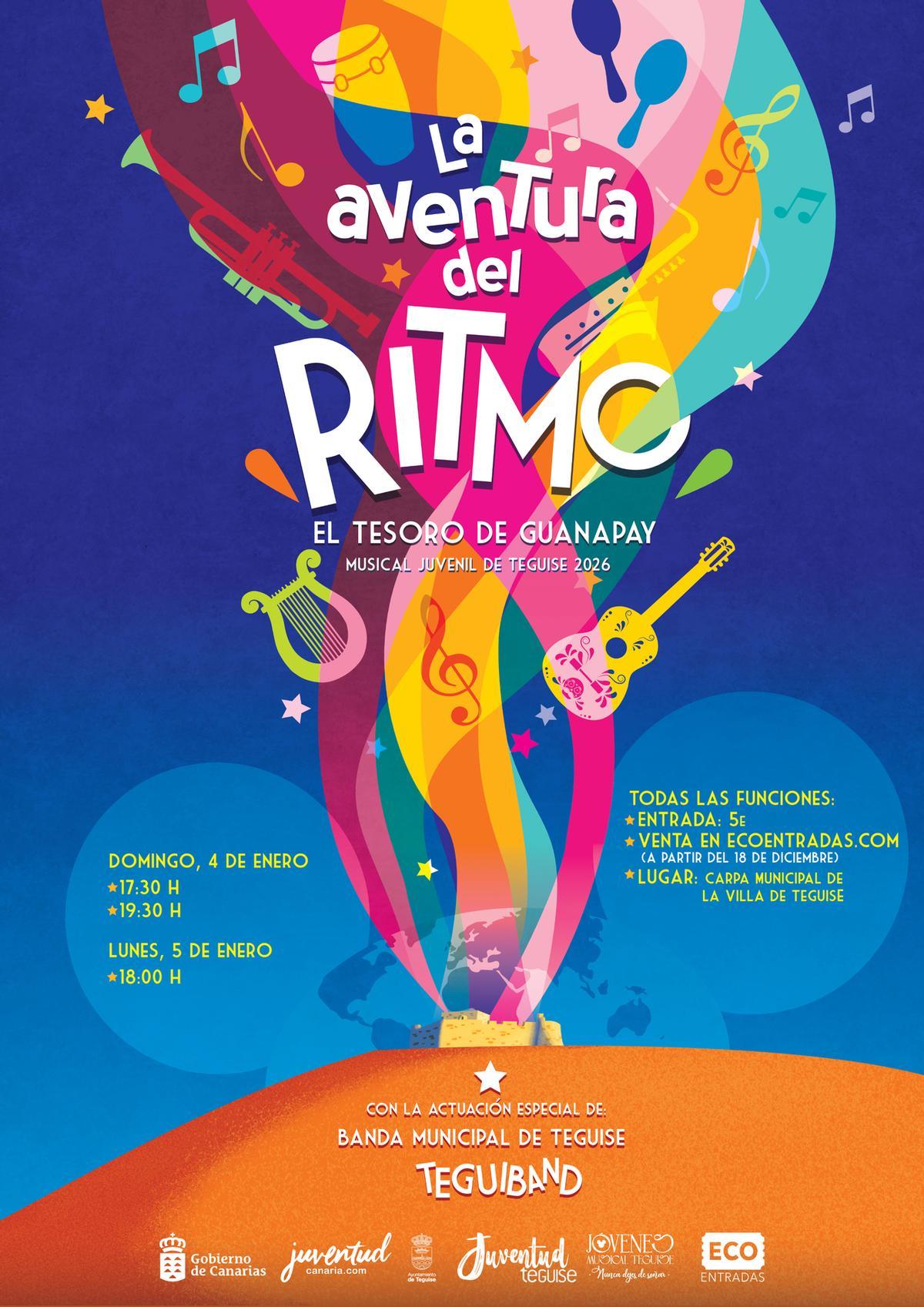 Cartel del musical juvenil de Teguise La aventura del ritmo. El tesoro de Guanapay