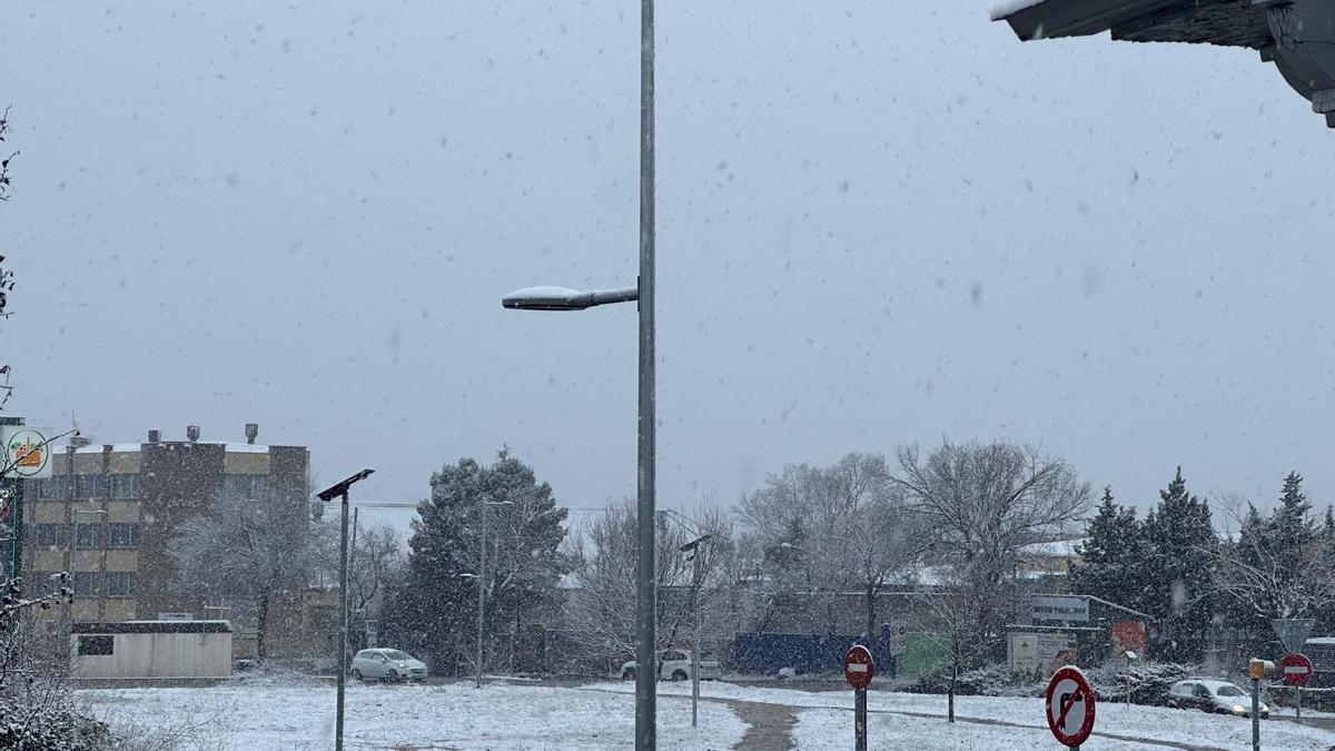 Imatge de la nevada d’aquest dilluns al matí a la zona entre Òdena i Igualada