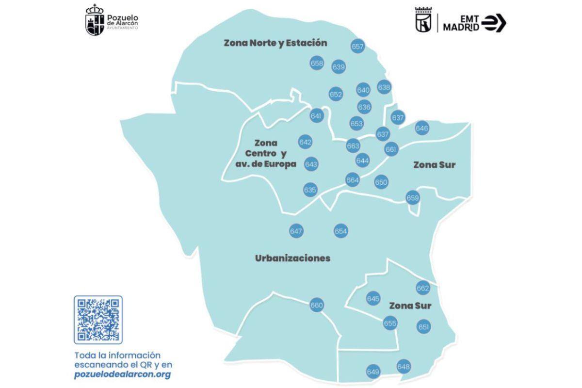 Mapa de estaciones de Bicimad ubicadas en Pozuelo de Alarcón / EMT Madrid