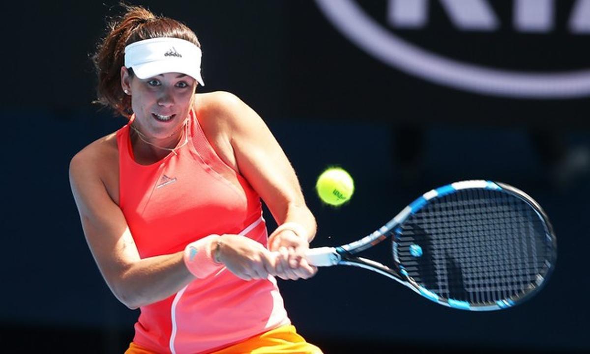 AUS01. MELBOURNE (AUSTRALIA), 18/01/2016.- Garbine Muguruza de España celebra hoy, lunes 18 de enero de 2016, contra Anett Kontaveit de Estonia durante la primera del Abierto de Tenis de Australia en Melbourne (Australia). El Abierto de Tenis de Australia se lleva a cabo desde el 18 de enero hasta el 31 de enero. EFE/DAVID CROSLING/PROHIBIDO SU USO EN AUSTRALIA Y NUEVA ZELANDA