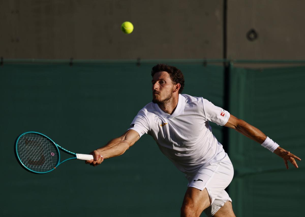 LONDON (United Kingdom), 01/07/2026.- Pablo Carreno Busta of Spain in action during his Men's Singles second round match against Rafael Jodar of Spain at the Wimbledon Championships in London, Britain, 01 July 2026. (Tenis, España, Reino Unido, Londres) EFE/EPA/TOLGA AKMEN