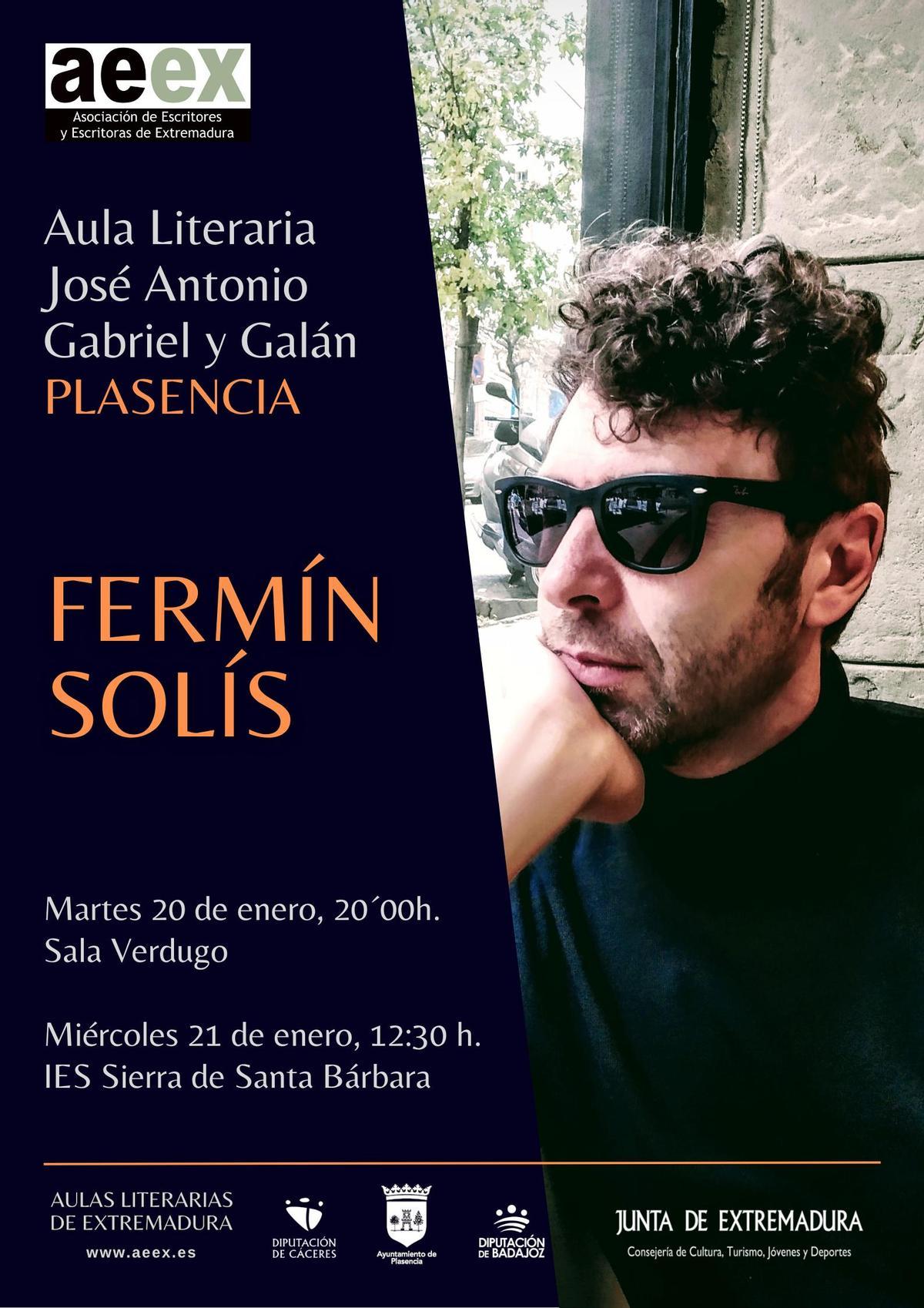Cartel de la visita de Fermín Solís al Aula de Literatura de Plasencia.