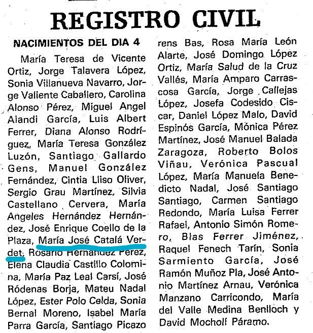 Marái José Catalá, en Levante-EMV de 1981
