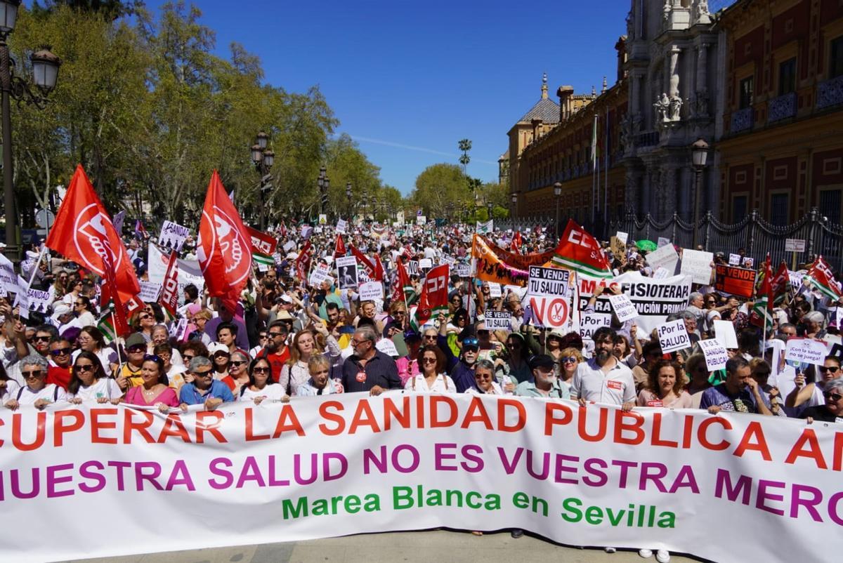 Imagen de archivo de una manifestación convocada por la Marea Blanca en Sevilla.