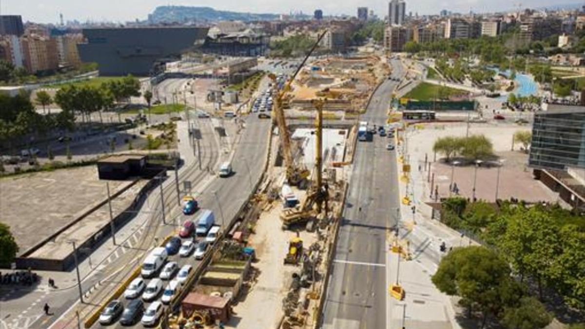 Vista aérea de las obras de las Glòries.