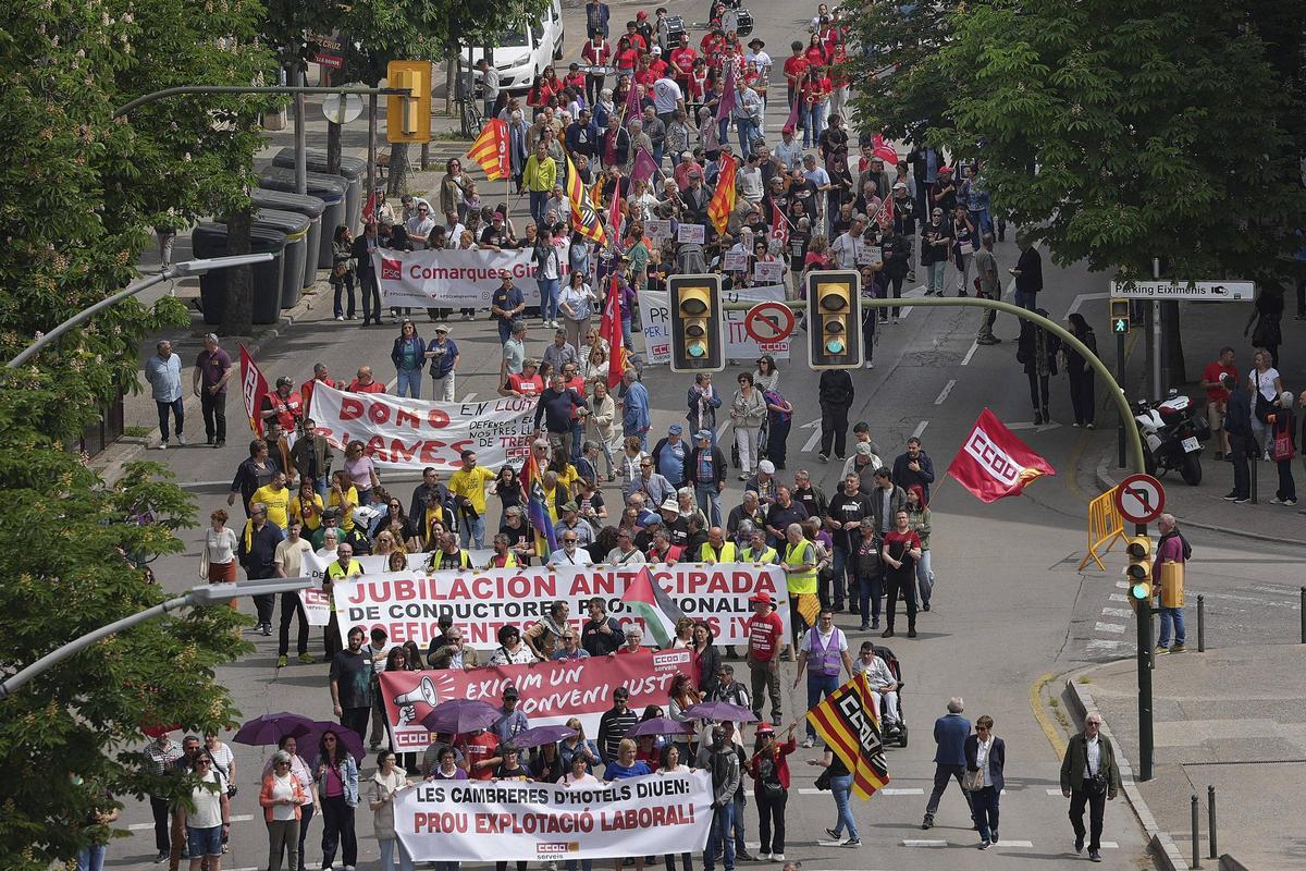 Les imatges de la manifestació de l'1 de maig a Girona