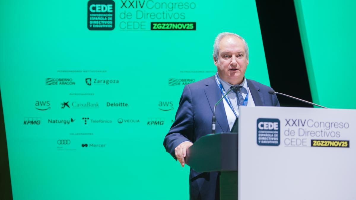 El ministro de Industria y Turismo, Jordi Hereu, durante su intervencón en el Congreso de Directivos CEDE que se celebra en Zaragoza.