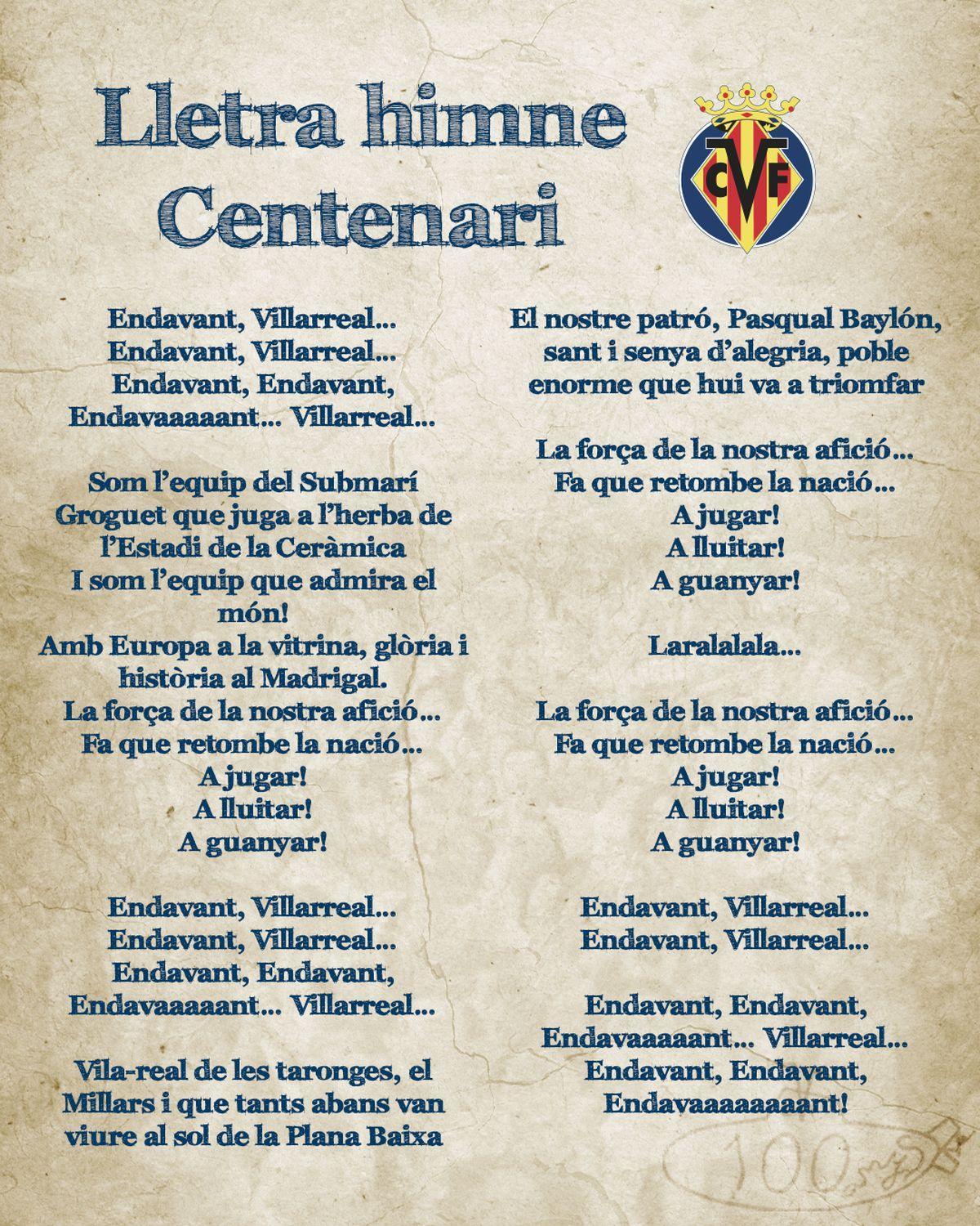 L'himne del centerari del Villarreal CF també es refereix al camp de futbol com a Estadi de la Ceràmica, en valencià.