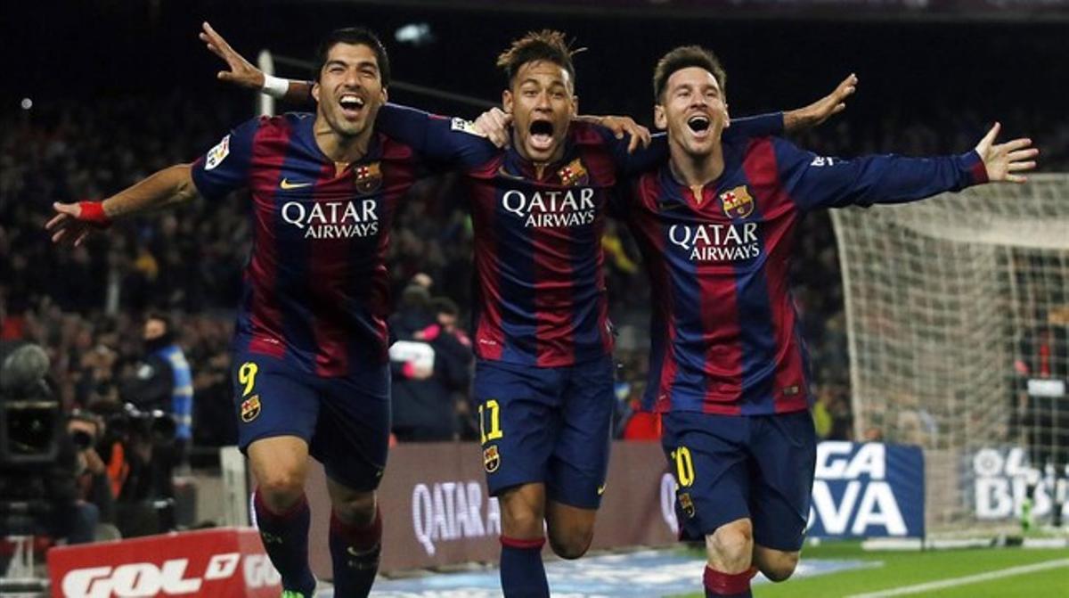 Suárez, Neymar i Messi, potser la millor davantera de la història.