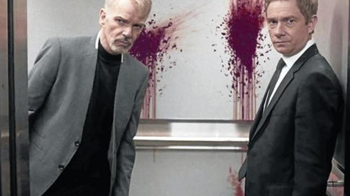 Billy Bob Thornton (izquierda) y Martin Freeman, en una impactante imagen de la miniserie 'Fargo'.