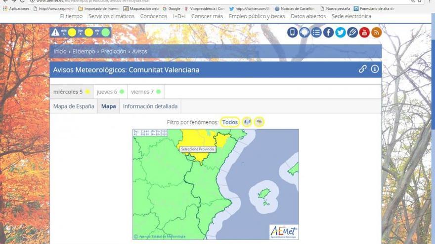 Activan el aviso amarillo por lluvias y tormentas en el interior de Castellón