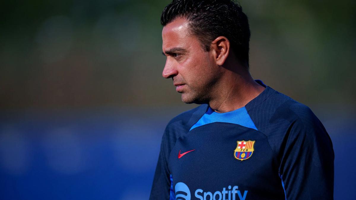 Xavi, durante un entrenamiento de esta pretemporada