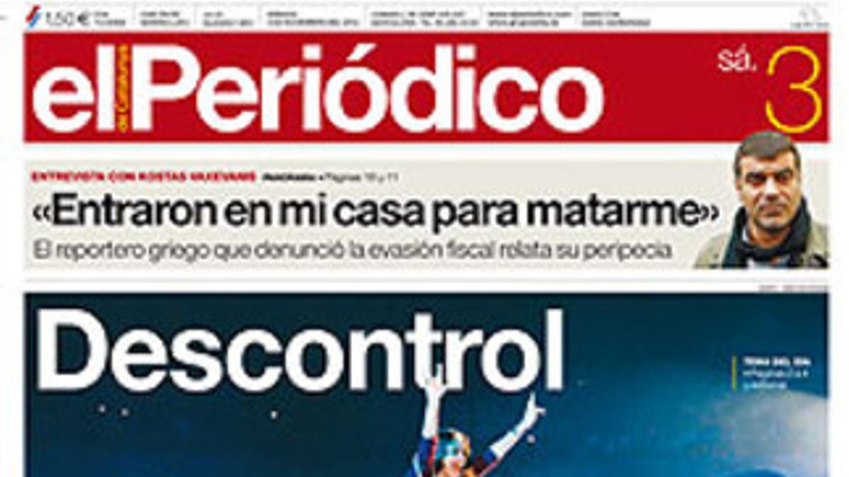 La portada de EL PERIÓDICO DE CATALUNYA de este sábado 3 de noviembre.