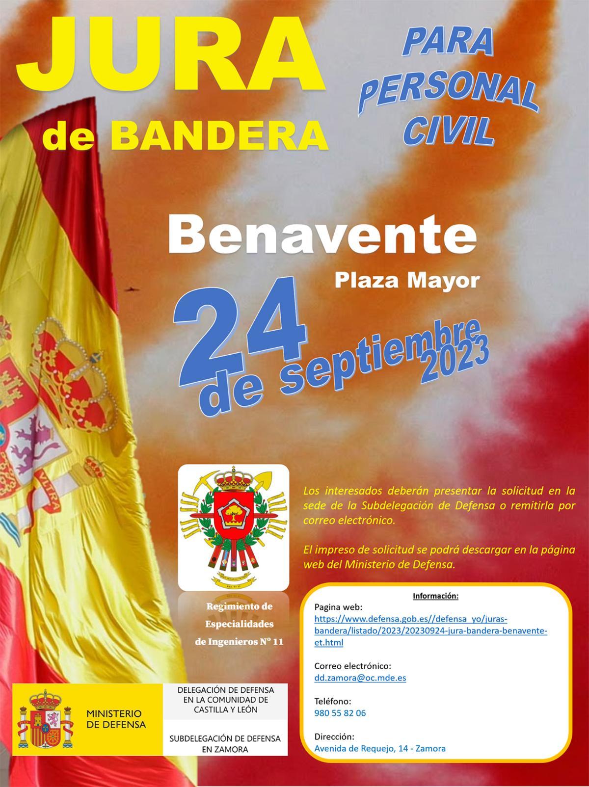 Cartel de la Jura de Bandera para personal civil en Benavente.