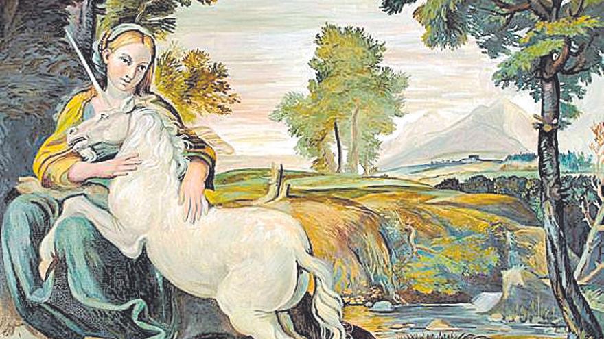Reproducción de ‘La dama y el unicornio’ de Domenichino (1602).