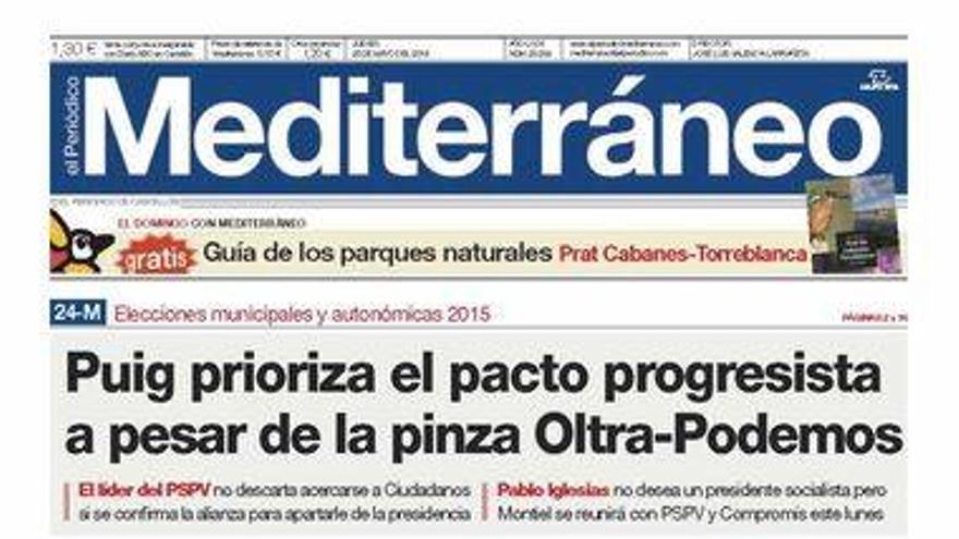 Las negociaciones tras los resultados del 24-M, en la portada de Mediterráneo