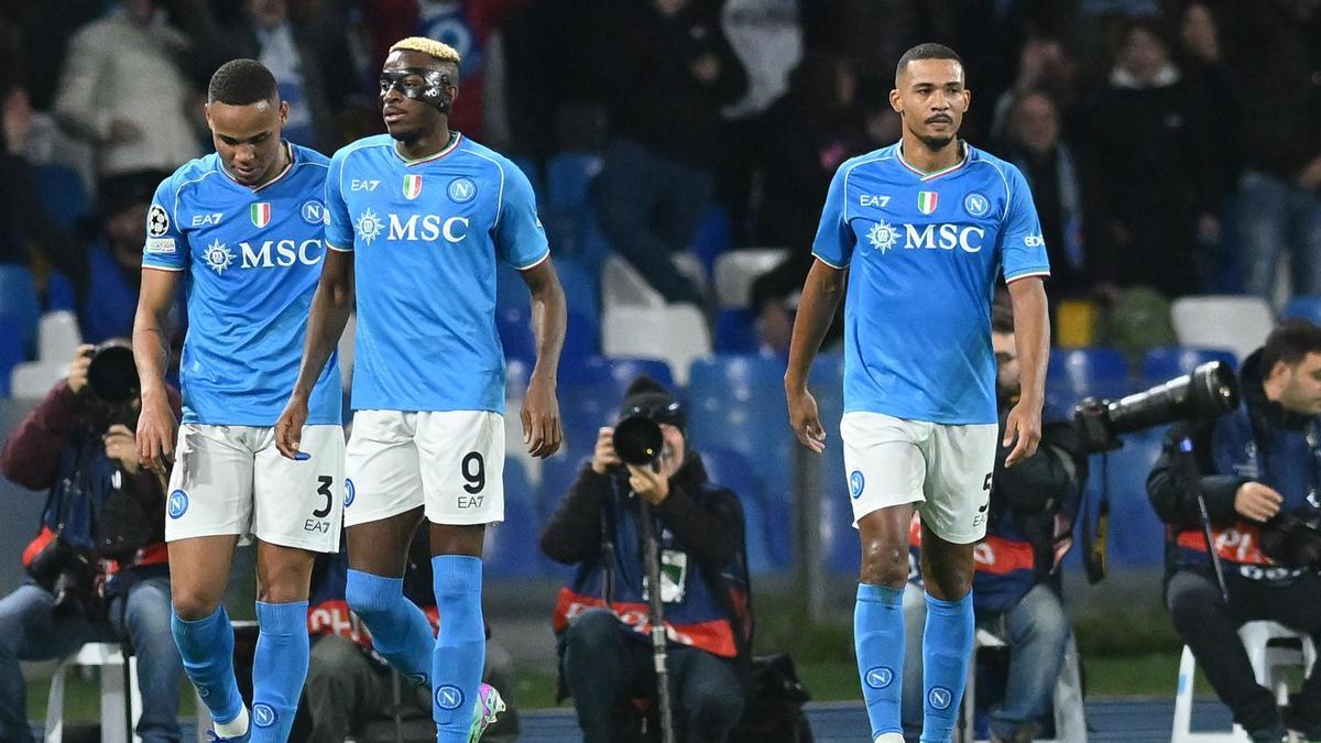 Victor Osimhen celebra uno de los goles del Nápoles en la Champions.