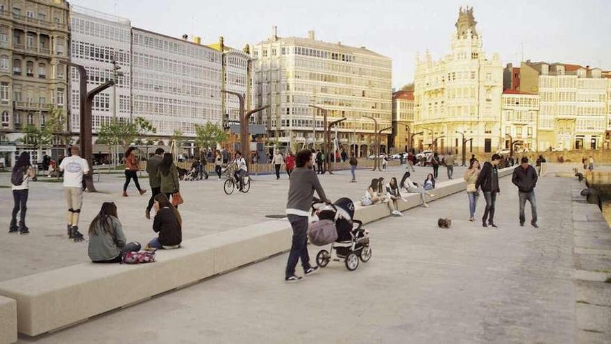 Recreación virtual del paseo de la Marina con los bancos instalados.