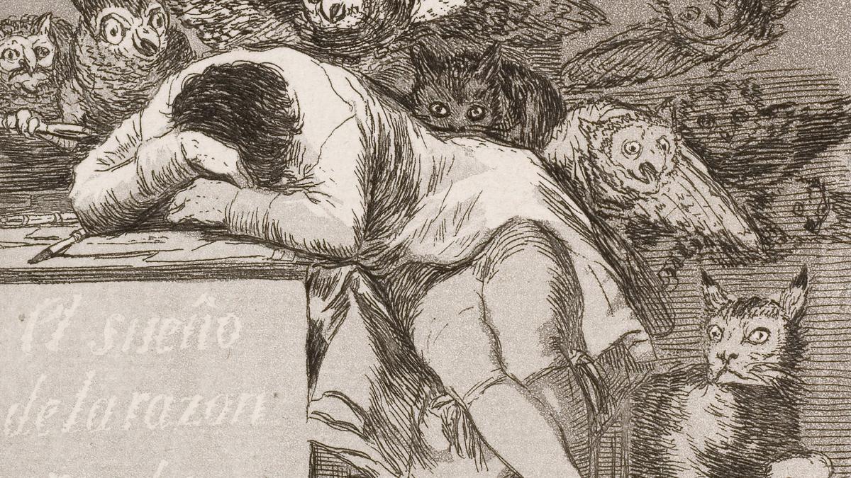 Fragmento de 'El sueño de la razón produce monstruos', uno de los caprichos de Goya.
