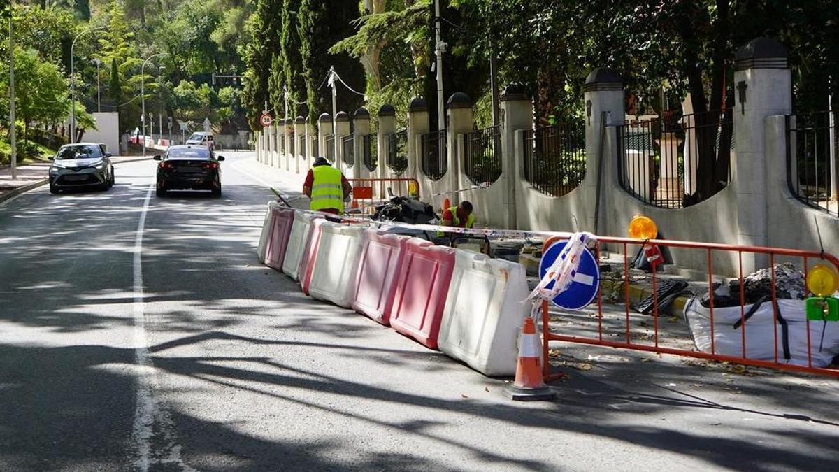 Trabajos de reparación de la grieta provocada por el temporal junto al Jardín del Beso.