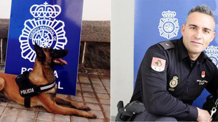 Los perros policías Kiara y Pol, este último con su cuidador.