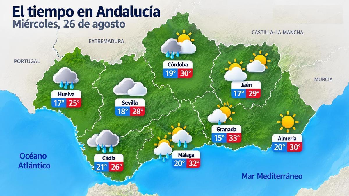 Mapa del tiempo para este jueves en Andalucía.