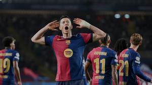 Lewandowski celebra el segundo gol de su cuenta.