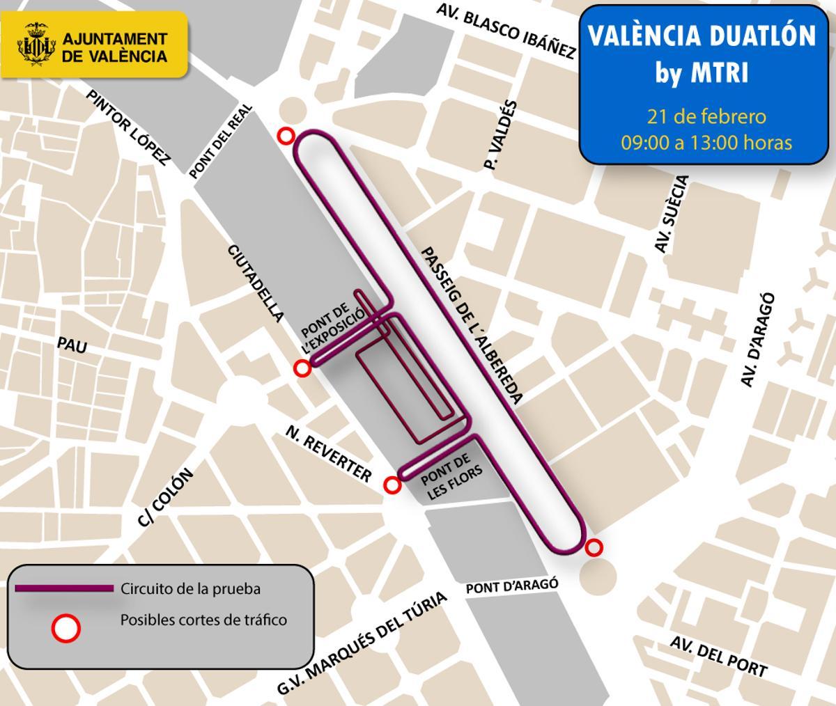 Recorrido y cortes de tráfico por el Valencia Duatlón By MTRI.