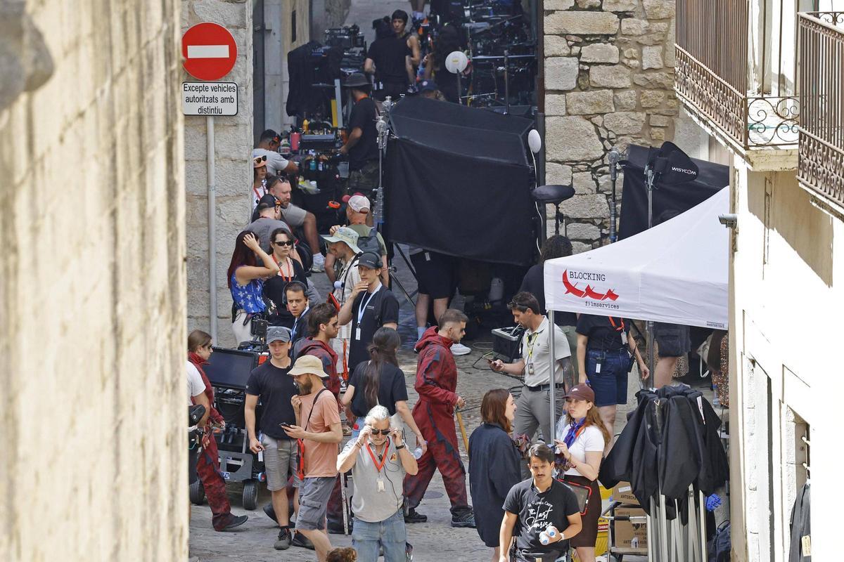 Membres dels Diables de l’Onyar en el set de rodatge.