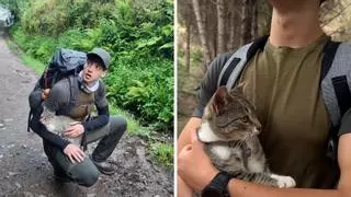 “Se había autoadoptado y se lo merecía”: Julio detuvo el Camino de Santiago para adoptar a un gato que lo siguió 15 km