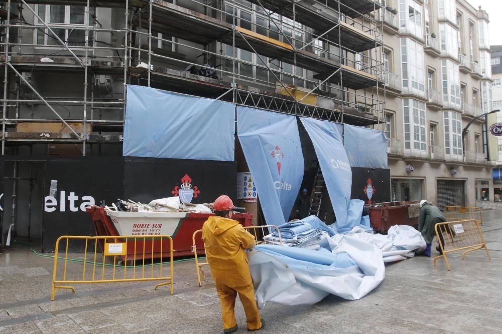 El Celta quitará los andamios que cubren el edificio durante esta semana para la presentación del sábado.