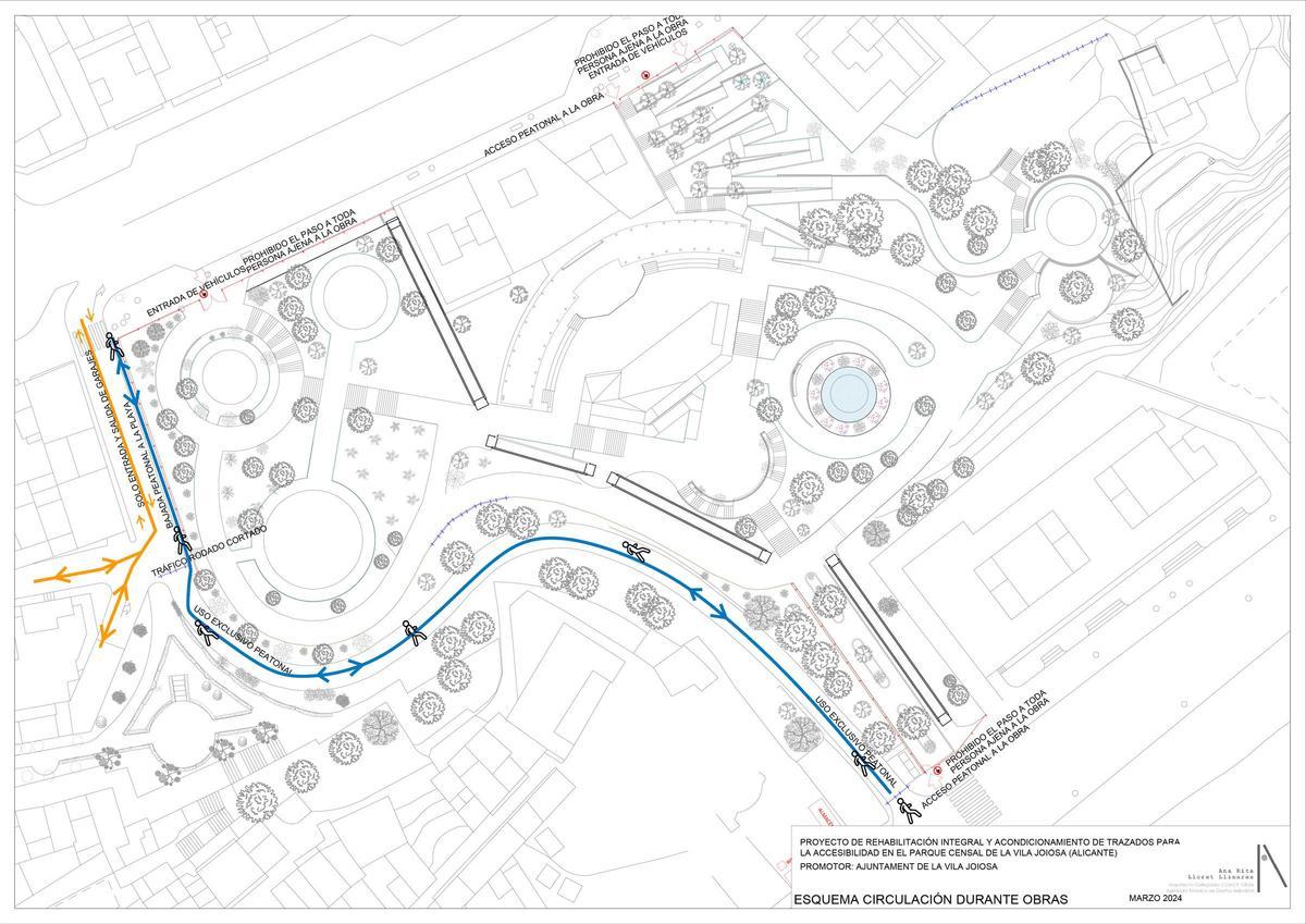 El plano con el corte de calle y los accesos peatonales en La Vila.
