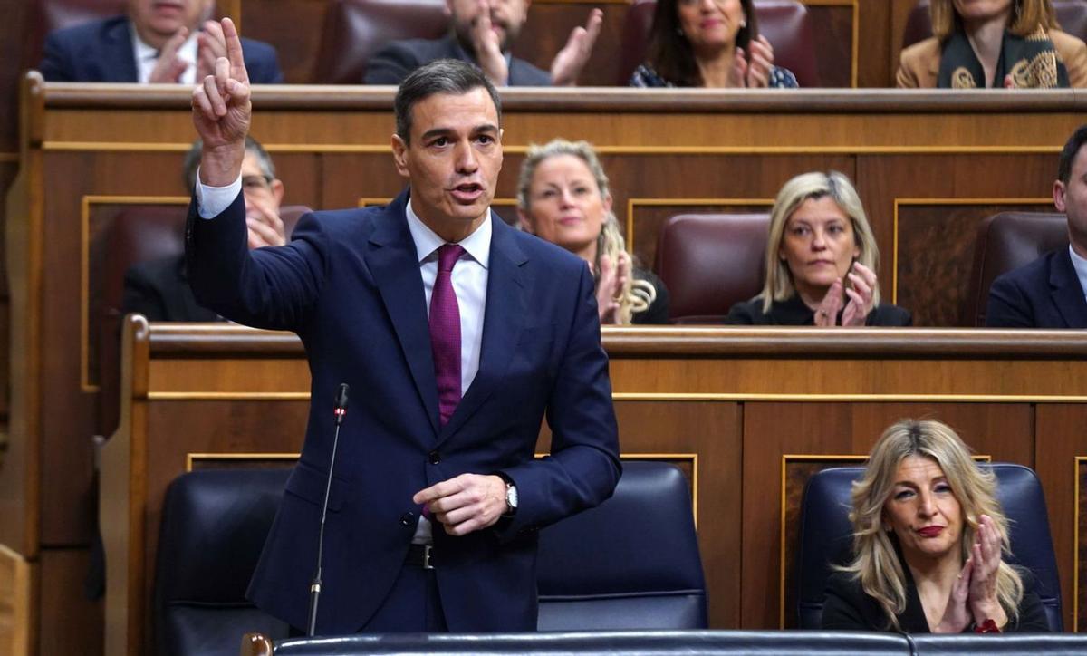 Pedro Sánchez parla al Congrés, ahir durant la sessió de control al Govern central. | DAVID CASTRO