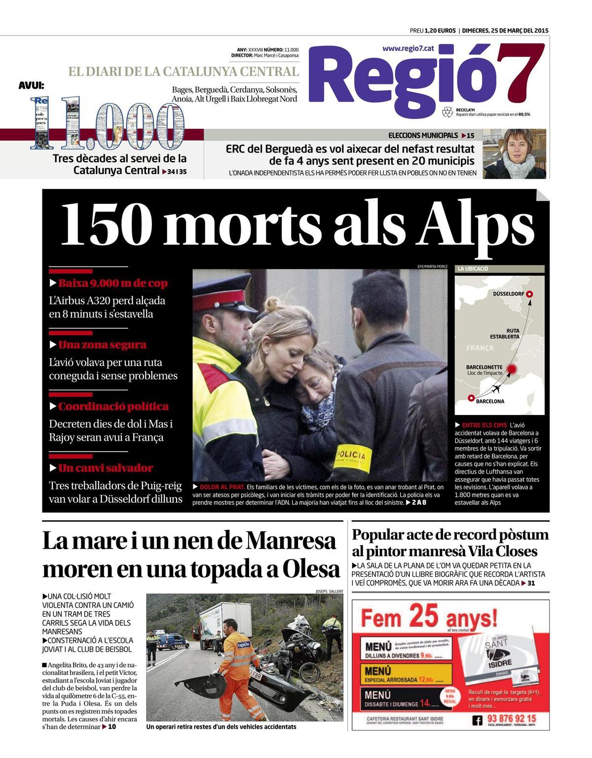 La portada 11.000 de Regió7 del 25 de març del 2015