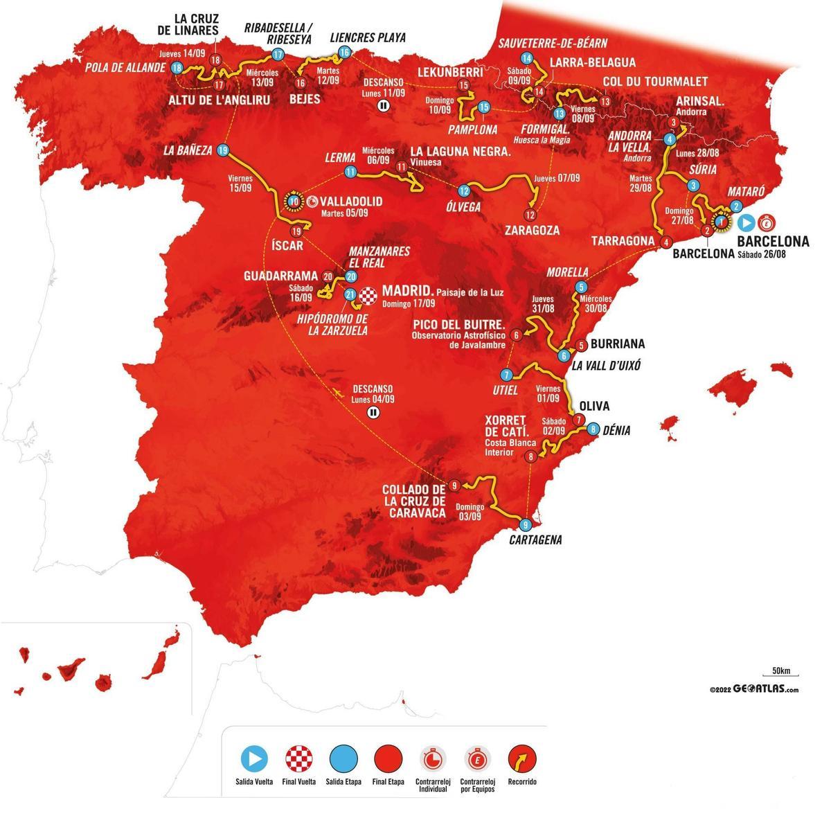 Mapa de La Vuelta a España 2023.