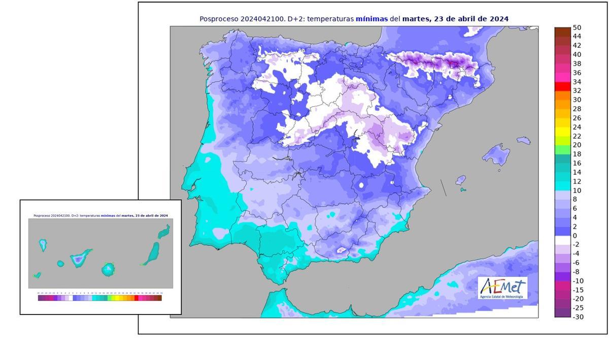 Mapa de la previsión de temperatura de la AEMET