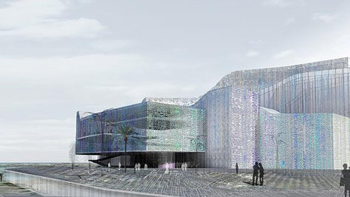 Infografía del Auditorio de Málaga, proyectado en los suelos portuarios de San Andrés.