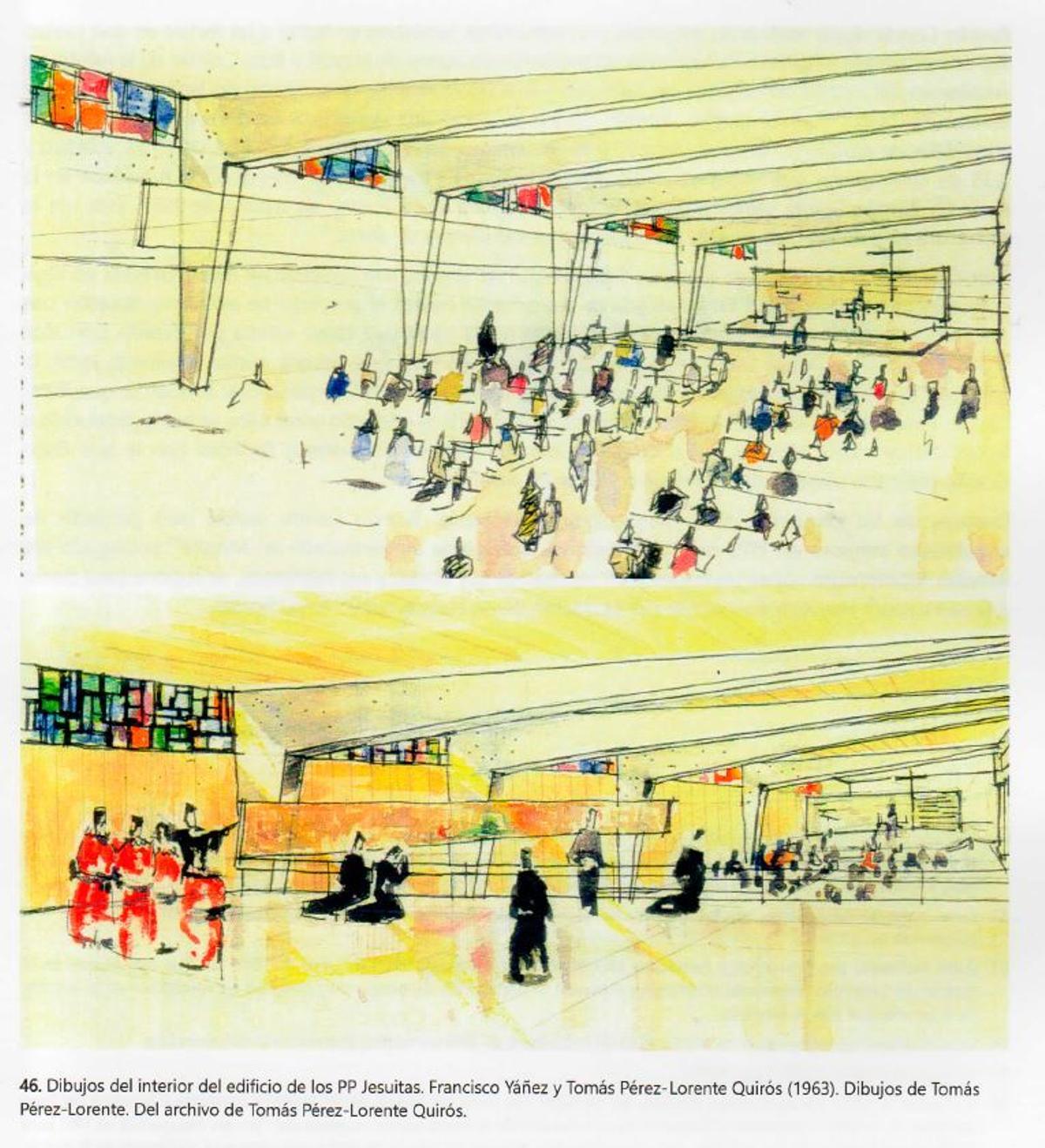 Dibujos originales de la iglesia del arquitecto Tomás Pérez-Lorente.